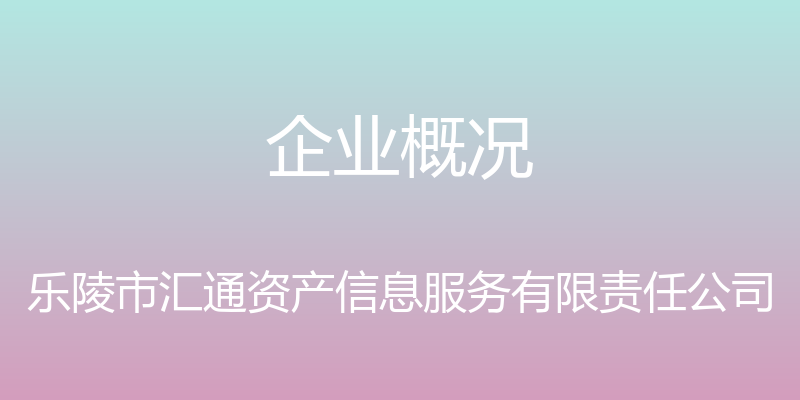 企业概况 - 乐陵市汇通资产信息服务有限责任公司